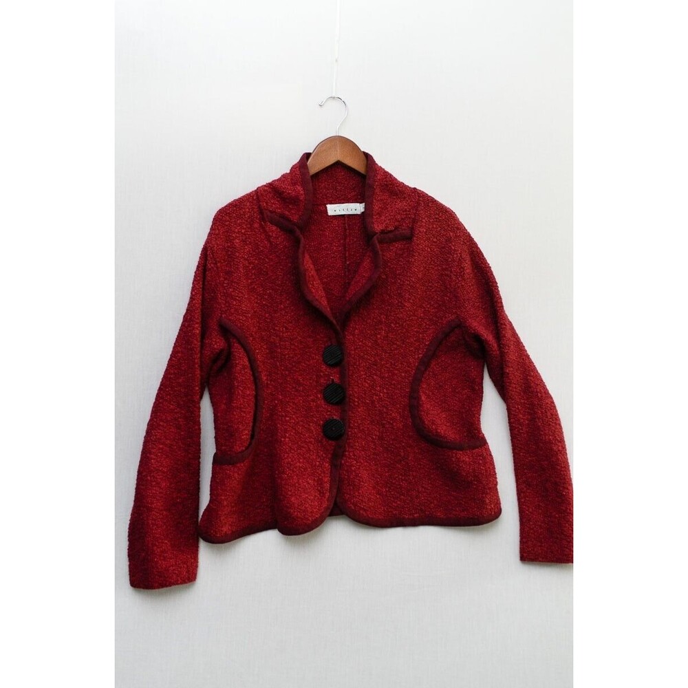 Willow Red Coat button down cardigan chunky Knit Jacket Pockets Size Large